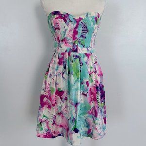 Strapless Floral Parker silk mini dress size small